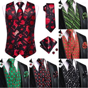 Mäns västar Hi-Tie Christma Vest Tie Red Black Silk Business Formell klänning ärmlös jacka 4pc Hanky ​​manschettlänk Paisley kostym Waistcoat