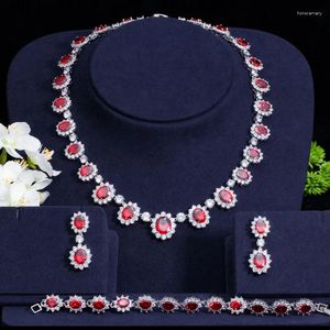 Collana Orecchini Set ThreeGraces 3 pezzi di lusso rosso cubic zirconia pietra nuziale banchetto di nozze gioielli braccialetto per le donne TZ962