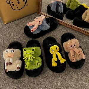 Slippers Furry Doll Women's Autumn And Winter Cute Fluffy Home Outdoor Wear