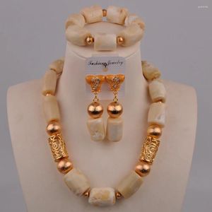 Necklace Earrings Set Latest Orange/Red/White Coral Beads African Jewelry Nigerian Wedding Bridal 21-E2