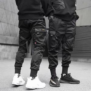 Herrbyxor 2021 Hip Hop Boy Multi-Pocket Elastic Midje Design Harem Pant Men Streetwear Punk Casual Trousers Jogger Male Dan157y