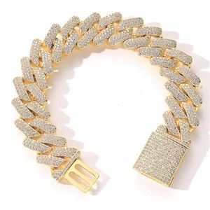 20mm Diamond Miami Prong Cuban Link Chain Armband 14K White Gold Iced Out Iy Cubic Zirconia Smycken 7Inch 9inch Cuban Bra200k