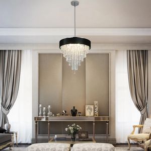 Lampadario di cristallo di lusso moderno nero per sala da pranzo, soggiorno