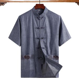 Men's T Shirts Short Sleeve Embroidery Chinese Traditional Men Shirt Cotton Linen Wu Shu Uniformtai Chi Blouse T-Shirts For Male