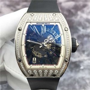 Richarmill Watch Mens and Womens Watchesシリーズ腕時計RM023メンズウォッチホローアウトダイヤル18kプラチナオリジナルダイヤモンドカレンダー38x45mm自動M WN-V465