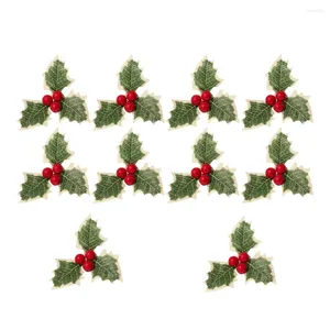 Decorative Flowers 10pcs Christmas Applique Patches Holly Leaves Embroidery On Badges Sew- Clothes Embellishments For Sewing