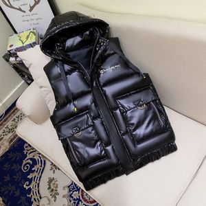 Coletes masculinos para baixo algodão com capuz colete homens moda preto casaco de inverno quente casual engrossar gilets masculino jaqueta cinza sem mangas colete 231012