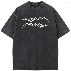 Mäns T-skjortor Mountain Men/Women Washed T-shirt 230G Cotton Funny Loose Bleached Tshirt Retro Hip Hop Bleach Shirt Topps