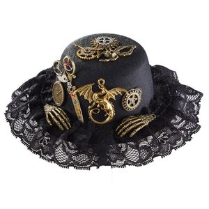 Beanieskull Caps Steampunk şapka Eşcinsel şapka steampunk mini üst şapka saç klipleri kadınlar için vintage siyah şapka cadılar bayramı üst şapka gotik karnaval gececl 231013