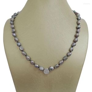 Choker Nature Freshwater Barock Pearl Necklace-Gray Color Necklace-väldigt fin lås-7.5-8.5 mm