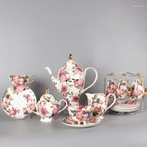 Teaware Sets European Coffee Pot Set With Bone China Ceramic Cup Plate Afternoon Tea Flower Gift Box Household Water