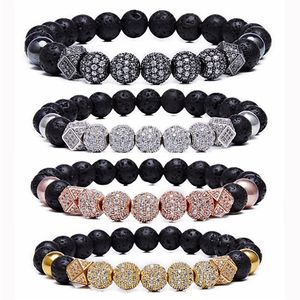 Gemstone pärlstav armband systrar par charm naturliga sten yoga armband lava eterisk olja aromaterapi 12pcs215z