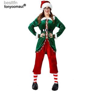 Tema Traje Papai Noel Elf Pequenos Ajudantes Venha Elfos de Natal Adulto X-mas Família Mr Mrs Fleece Velvet Matching Outfit para Homens WomenL231013