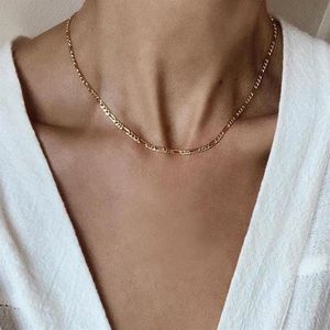 Ketten Figaro-Ketten-Halskette aus Edelstahl für Damen, Gold, lange Halsbänder, Damen-Halsband, weiblich2410