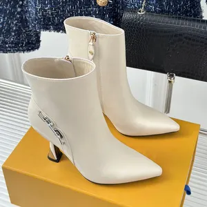 Mulheres botas de salto alto de inverno Moda designer de luxo mulheres botas nuas senhoras botas curtas de salto alto apontadas botas de pele de carneiro de salto baixo botas preguiçosas com caixa