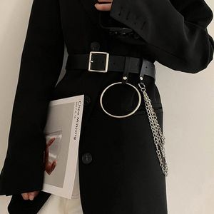 Other Fashion Accessories Punk Belt Women Wide Chain Waistband Leather Harajuku Ladies Fashion Waist Belts Casual Dress PJ515 231013