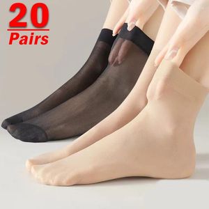 Kadınlar SOCKS 20 Çift Ultra Nefes Alabaş İpek Yaz Şeffaf Görünmez Görünmez Seksi Elastik Kısa Bayan Ayak Bileği Çorap