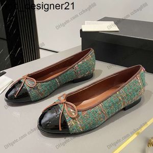 23SS Womens Slip On Dress Shoes Designer Ballet Shoe Denim Blue Black Loafers With Bow Tweed Espadrilles Retro Green Soft Leisure Womens Shoe