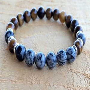 SN1058 Tiger Eye Snowflake Obsidian Braceter Fashion Mens Yoga Mala Beads Bracelet Healing Crystals Chakra Jewelry 191x