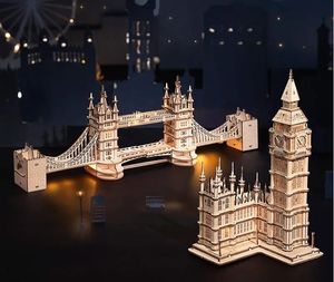 3D Wooden Puzzle Game Big Ben Tower Bridge Pagoda Building Model Toys For Children Kids Birthday Gift