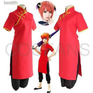 Tema Traje Anime GINTAMA COSPLAY Kagura COS Halloween Party Unisex cosplay cheongsam + Calças vem Kagura cos perucas sapatos headwear em estoqueL231013