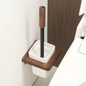 Toilettenbürstenhalter, Walnuss, Badezimmer-Bürstenhalter, Wandhalterung, schwarze Badezimmer-Hardware, Reinigungsset, Toilettenbürste, Schrank, Schüsselbürste 231013