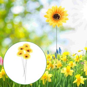 Decorative Flowers 5 Pcs Outdoor Ground Ornaments Sunflower Garden Stakes Insert Decor Metal Decoration