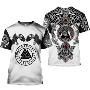 Camiseta masculina verão retro personalidade tatuagem 3d impressão divertida camisetas viking tripulação pescoço solto manga curta casual topos camisetas