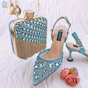 Sapatos de vestido moda céu azul cor senhoras sapatos e saco para festa nigeriano mulheres sapatos de casamento e saco de alta qualidade sapatos 231012