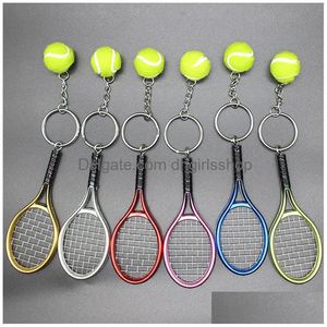 Key Rings Sport Tennis Rackets Keychain New Ball Keyring Rings Bag Hangs Woomen Men Fashion Jewelry Gift Jewelry Dhh14