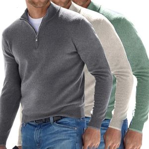 Men's Sweaters Casual V-neck Male Blouse Winter Long Sleeve Sweatshirts Men's Hoodies Solid Color Zipper Pullover Slim Blouse For Men Warm Tops 231012