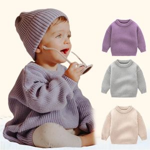 Cardigan Baby Sweaters Autumn Winter Solid Color Sticked tröja för småbarn Löst runda nacke barn outwear kläder 231013