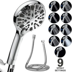 Bathroom Shower Heads 9 Modes Bathroom Shower High Pressure Head Handheld Showerhead Adjustable Jetting Rainfall Massage Hose Shower Head Accessories 231013