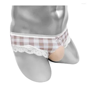 Cuecas eróticas homens briefs roupa interior pênis bolsa bikini sissy sexy calcinha lingerie xadrez engraçado bonito masculino