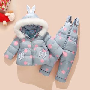 Пуховое пальто, русский зимний костюм для детей, куртка-утка и штаны для маленьких девочек, комплект из 2 предметов теплой одежды, теплая детская одежда, зимняя одежда 231013