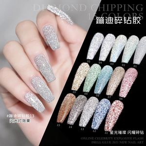 Unha polonês 15ml glitter chips diamante gel espumante laser arte verniz uv led embeber laca 15 cores bling 231012