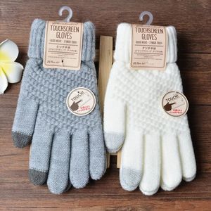 Five Fingers Gloves Winter Touch Screen Women Men Warm Stretch Knit Mittens Imitation Wool Full Finger Guantes Female Crochet Luvas Thicken 231012