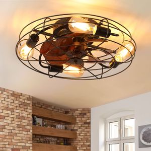 Işıklı modern kafesli tavan fanı, 20 '' çiftlik evi düşük profilli tavan fan lambası uzaktan kumanda