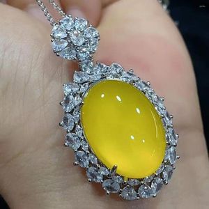 Pendant Necklaces Genuine Myanmar Jadeite Necklace White Pink Yellow Burma Jades Inlay Luxury Zircon Oval Women Fine Jewelry