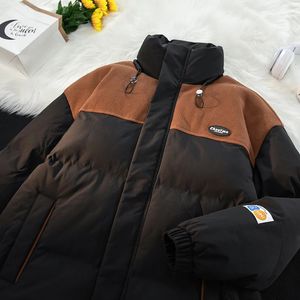 Parka da uomo in piumino streetwear tendenza taglie forti contrasto retrò cappotto addensato caldo giacca a bolle basic all'aperto moda piumino casual 231012