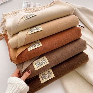 Ny dubbelsidig fast färgimitation Cashmere Scarf Women's Winter Korean Edition förtjockad varm halsduk Studentpar