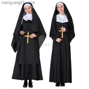 Costume a tema Suora Sorella Habit Come Halloween Donna Cristiana Missionaria Cattolica Cosplay Carnevale Fantasia Fancy Dress Balck Abito lungo T231013