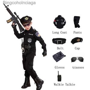 Tematdräkt 2022 Barn Halloween Policeman kommer barnparti Karneval Polis Uniform Boys Army Polisen Cosplay Clothing Set 110-160cml231013