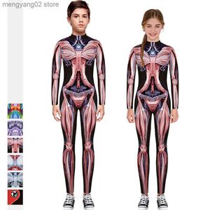 Theme Costume Boys Girls Hallween Bodysuit Cosplay Steampunk Come Skeleton Print Jumpsuits Mechanical Zentai Romper Casual Fitness Outfit T231013