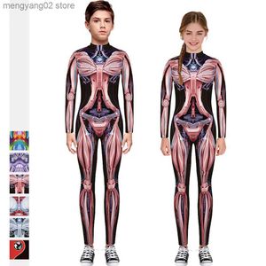 Kostium motywu chłopcy dziewczęta Hallween Bodysuit Cosplay Steampunk Come szkielet nadruk Jumpsuits mechaniczny zentai romper zwyczajny strój fitness T231013