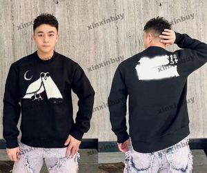 xinxinbuy män designer hoodie tröja paris fågel brev broderi rund halskvinnor svart aprikos gul vit xs-l