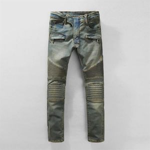 Men Ripped Motorbiker Jeans Fashion Hip Hop Skinny Light Blue West Designer Brand Streetwear Swag Pants2822