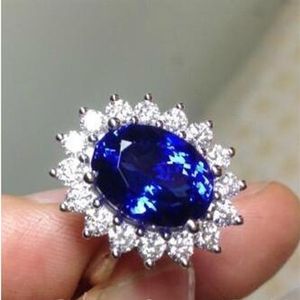 Lady's Blue Sapphire Gemstone 10KT White Gold Filled Charm Royal Wedding Princess Kate Diana Ring for Women Nice Gift245A