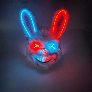 Kostium motywu LED Horror Bloody Rabbit Mask Halloween Kolor Luminous Animal Silation Fur Mask Cosplay Masquerade Party Come Decorationl231013