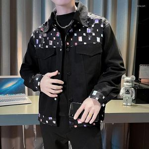 Jaquetas masculinas marca outono coreano emendado jaqueta para homens fino ajuste casual negócios bombardeiro roupas lapela social streetwear casaco 2023